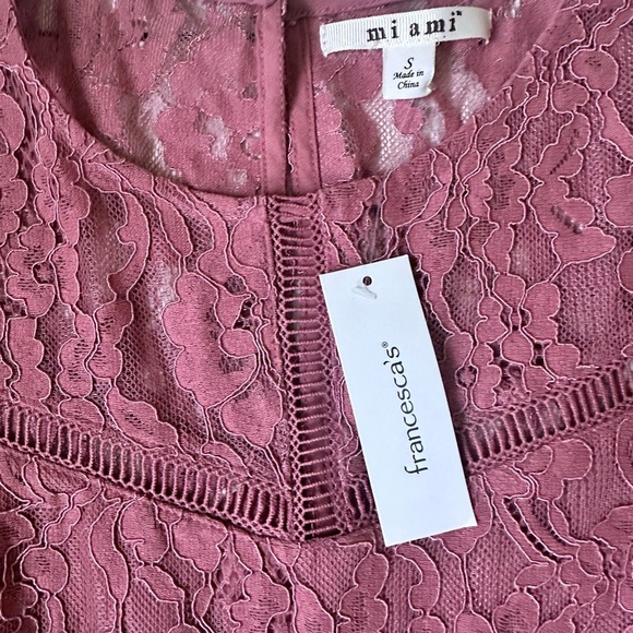 NWT Francesca’s Mi Ami lace ruffle-hem mini dress – mauve, long sleeve, sz S - Picture 9 of 11